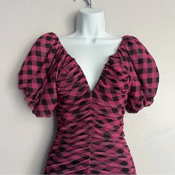 Miss Selfridge Pink Checkered Mesh Fit And Flare Dress 6 - Picture 11 of 16